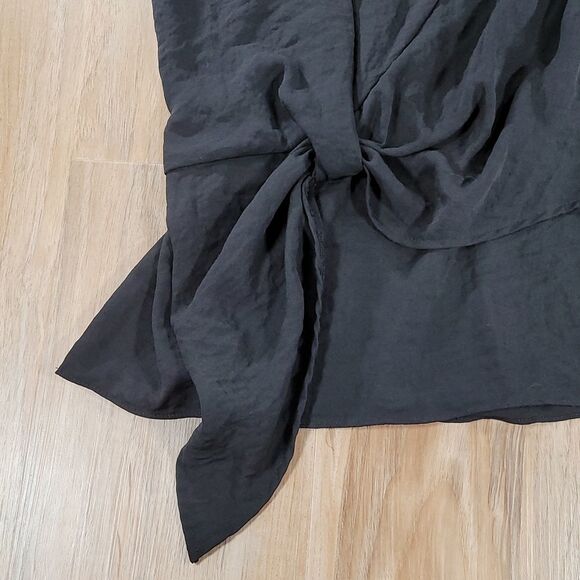 🔺️ANA Black Crinkled Semi Sheer Vneck Short Sleeve Top Small - Picture 5 of 9